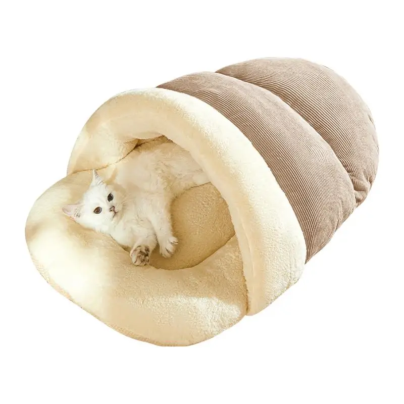 

Soft Kitten Bed Slipper Shape Semi-Enclosed Cat Bed Fleece Lining And Corduroy Pet Bed Cozy Comfort Medium Cat Bed For Rabbit