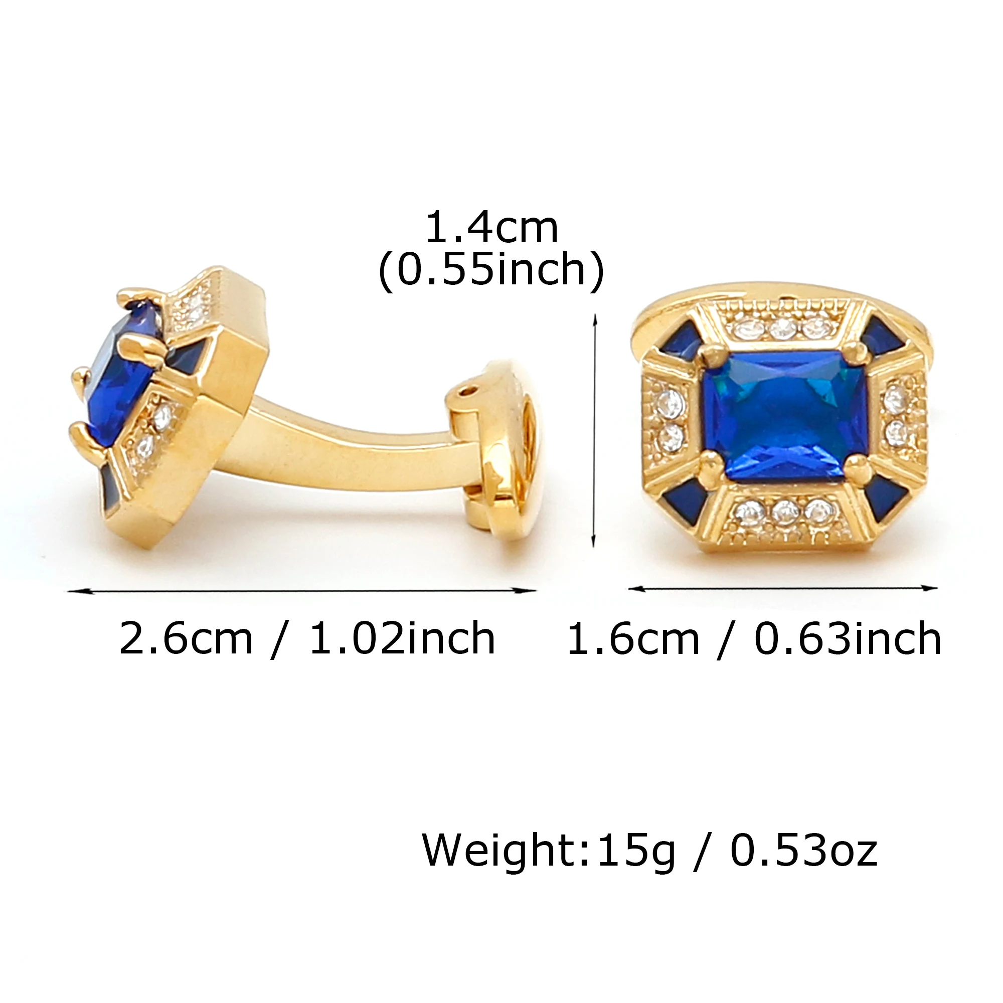 TOMYE Gold Cufflinks for Men, Luxury Blue Zircon Brass Square Texudo Dress Shirt Cuff Links, Jewelry Gift for Husband Groom