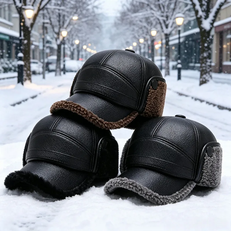 with Earflaps Winter Warm Baseball Cap for Men Soft Arctic Fleece Thick Windproof Dad Hat Outdoor Cycling Cold Proof Bomber Hat