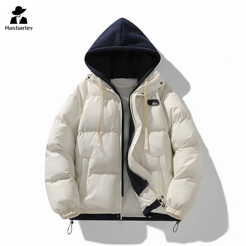 New Men's Winter Jacket Korean Trendy Thickened Fake 2-piece Hooded Bread Coat Women's Japanese-style Warm Cotton Padded Jacket