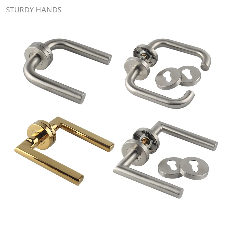 

1 set of stainless steel double-sided door handles bedroom wooden door surface mounted handles without keys