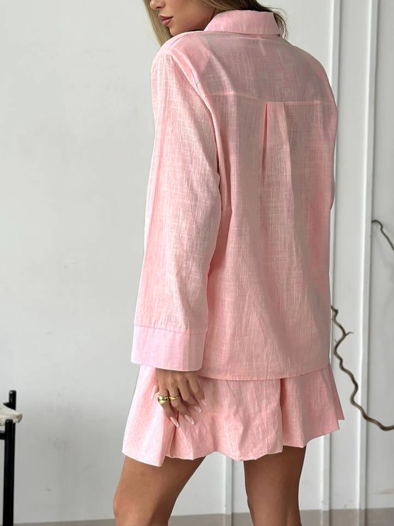 

AODEBIAO Autumn Women 2 Piece Set Solid Blouses A-line Skirt Sexy Long Sleeves Blouses Sweet Casual Skirt Two Piece Set Female