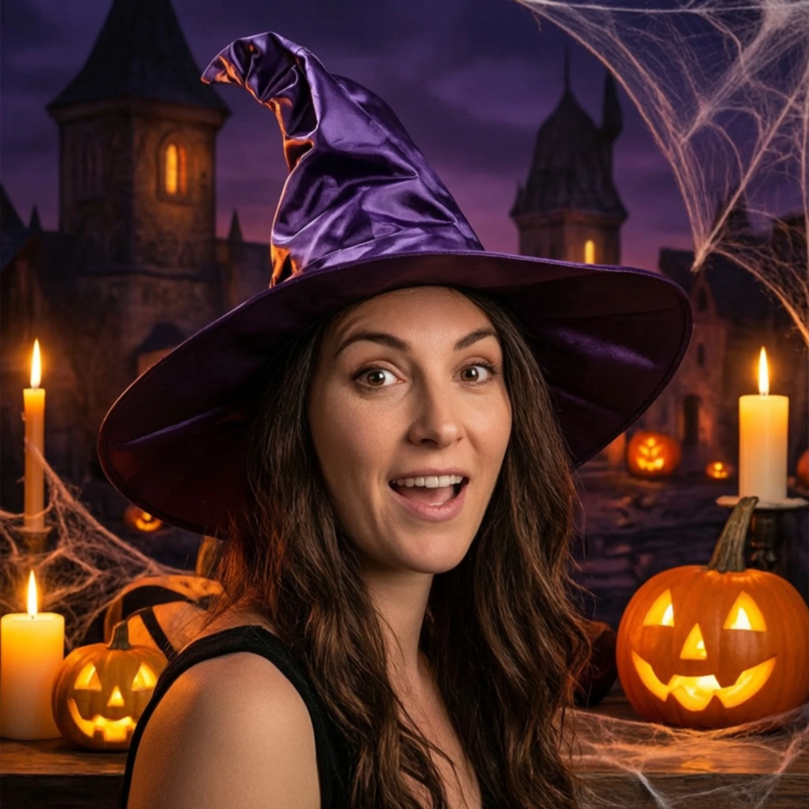 Witch Hat with Pointed Crown Plain Witch Hat with Wide Brim Black Stylish for Halloween, Cosplay