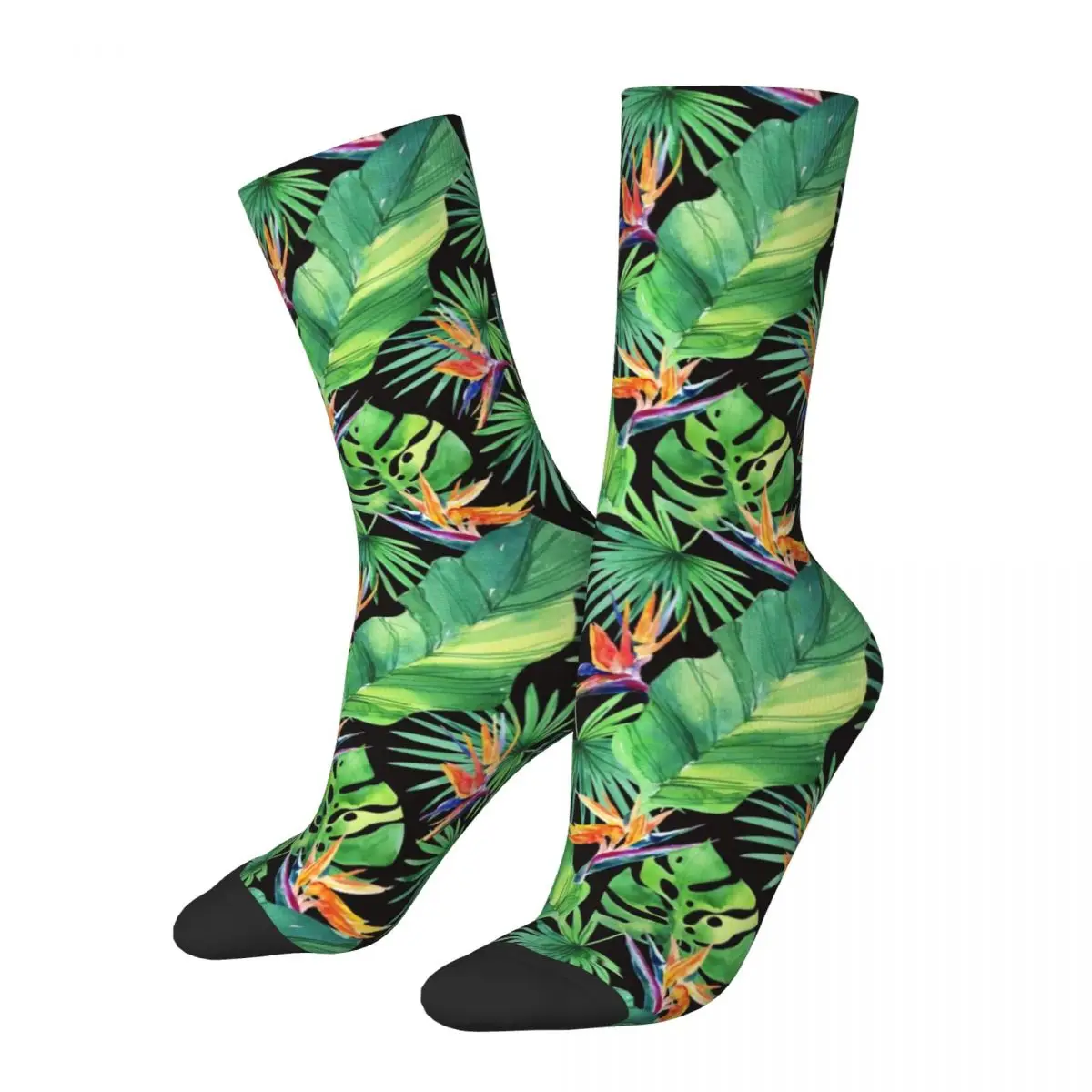 Jungle Tropical Leaf Socks Bird Print Trendy Stockings Spring Anti Skid Girls Socks Medium Soft Custom Running Socks