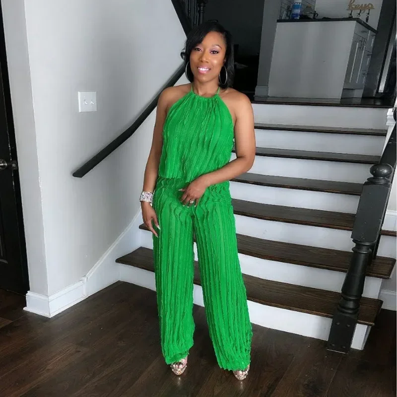 

GUWU Women's Tracksuit Selvedge Sleeveless Top and Straight Pants Suit Streetwear Summer Two 2 Piece Set Outfits