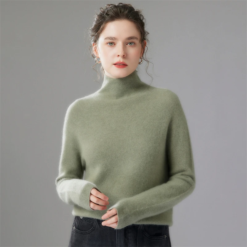 

MVLYFLRT Women's 100% Cashmere Knit Sweater Half High Neck Pullover Fashionable Autumn Winter Warm Knitted Top