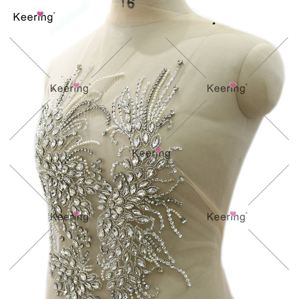 Luxury  Blingbling Silver Crytal Rhinestone Body for Wedding Dress,  Shiny Dark V for Prom Dress WDP-590