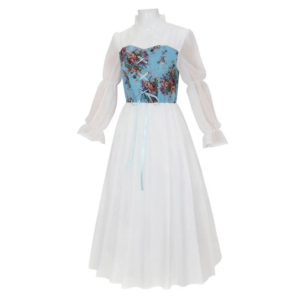 중세 레트로 르네상스 스타일 코스프레 궁정 드레스 빅토리아 & 해적 프린트 코르셋 요정 스커트