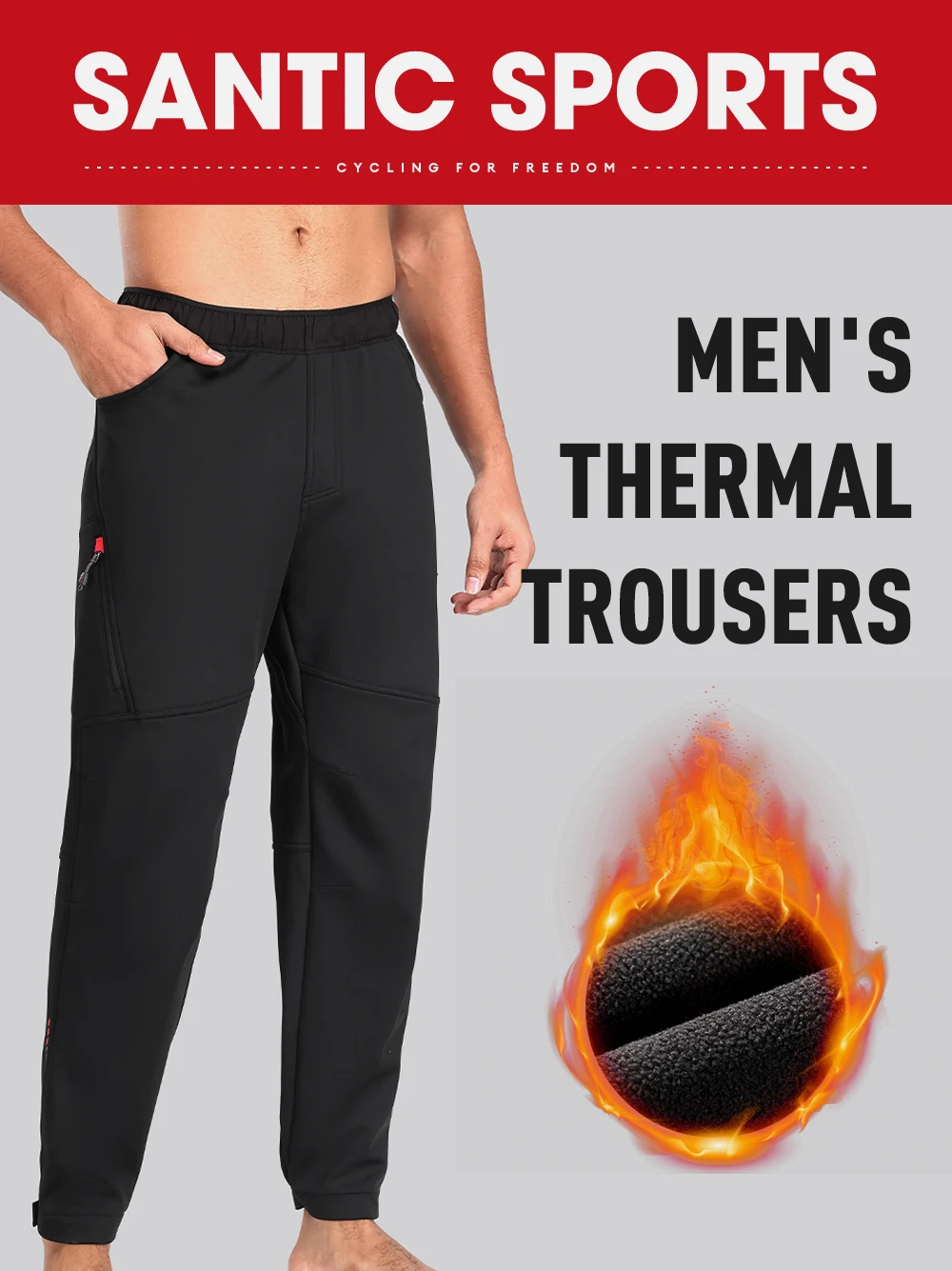 Santic Men's Cycling Pants Thermal Windproof Winter Warm Comfortable Breathable Cycling Trousers for Outdoor Sports KM25C04288H