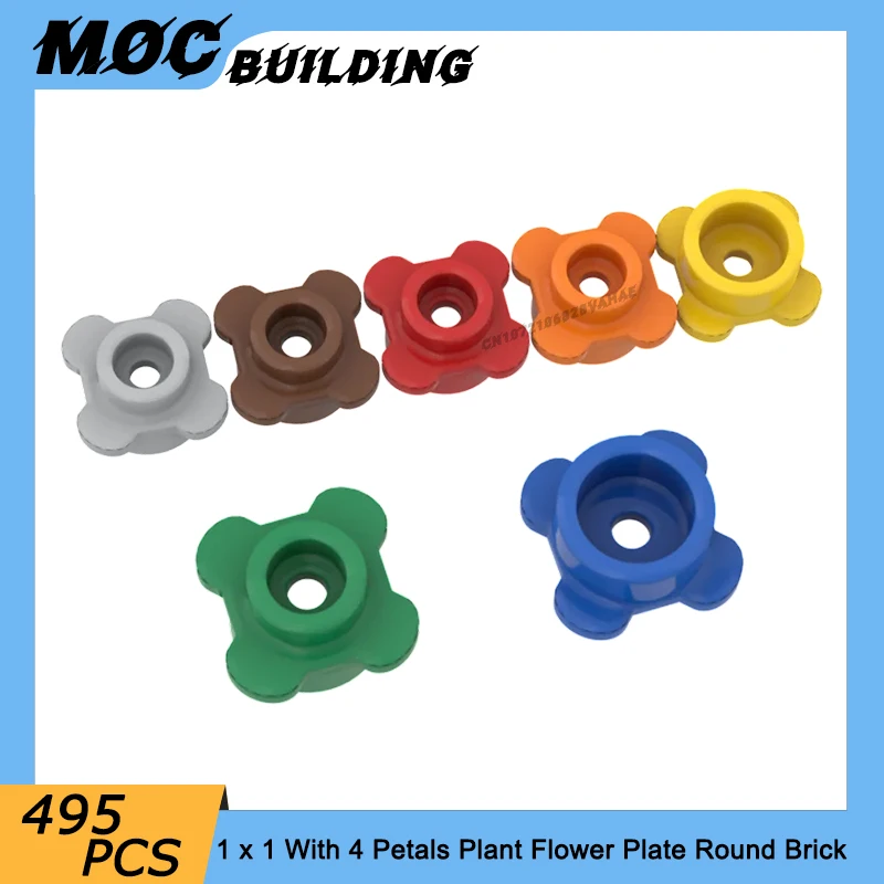 495PCS MOC Parts 33291 Plant Flower Plate Round 1 x 1 With 4 Petals Compatible Bricks 28573 DIY Assmble Building Block Toys Gift