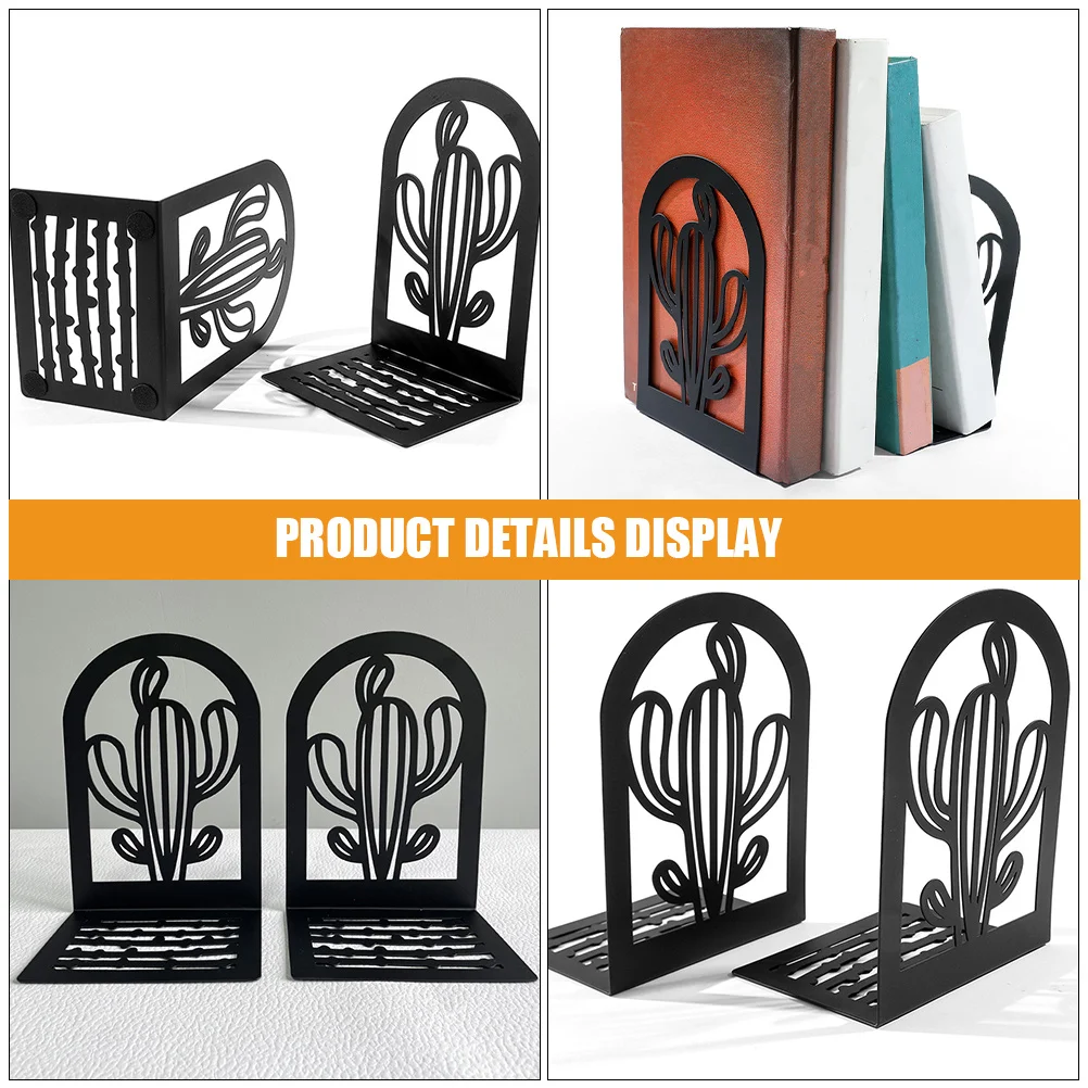 Fermalibri in metallo da 2 pezzi Porta libri decorativi progettati con cactus per scaffali Organizzare libri File Riviste Cds in ufficio Studio domestico