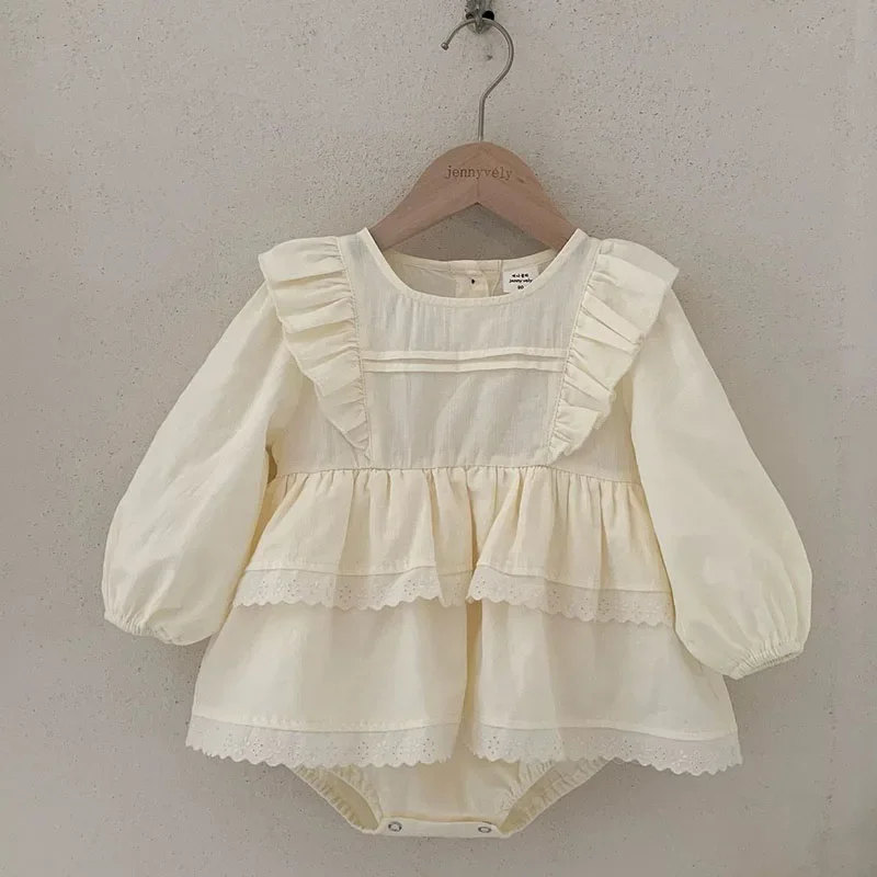 2025 New Spring Toddler Baby Girl Romper Long Sleeved Cotton Solid Color Newborn Baby Girl Jumpsuit 0-24M Children Clothes