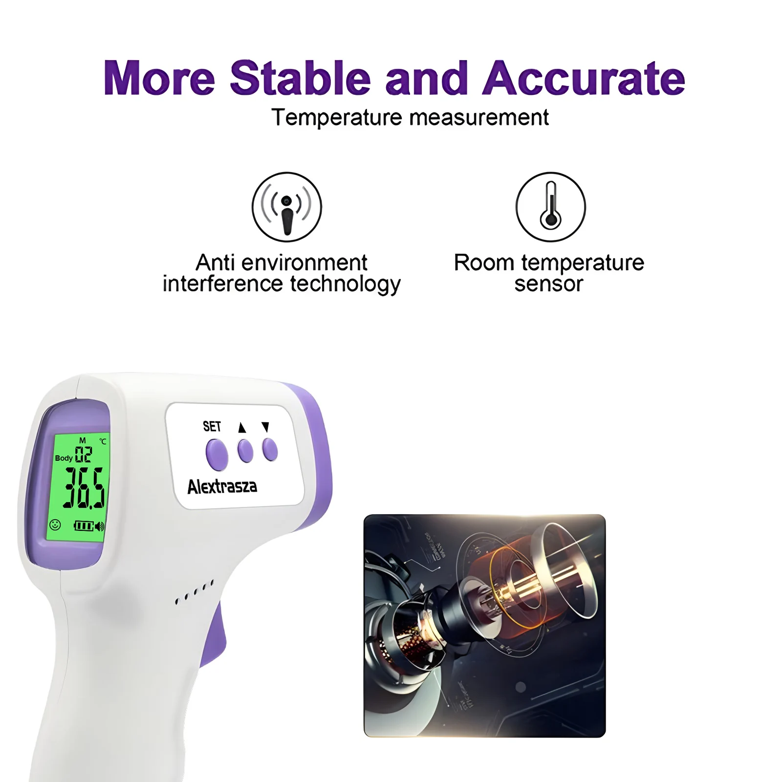 Alextrasza Health Portable Digital Infrared Forehead Thermometer Fever Contactless Clinical Electronic Medical Temperature Meter