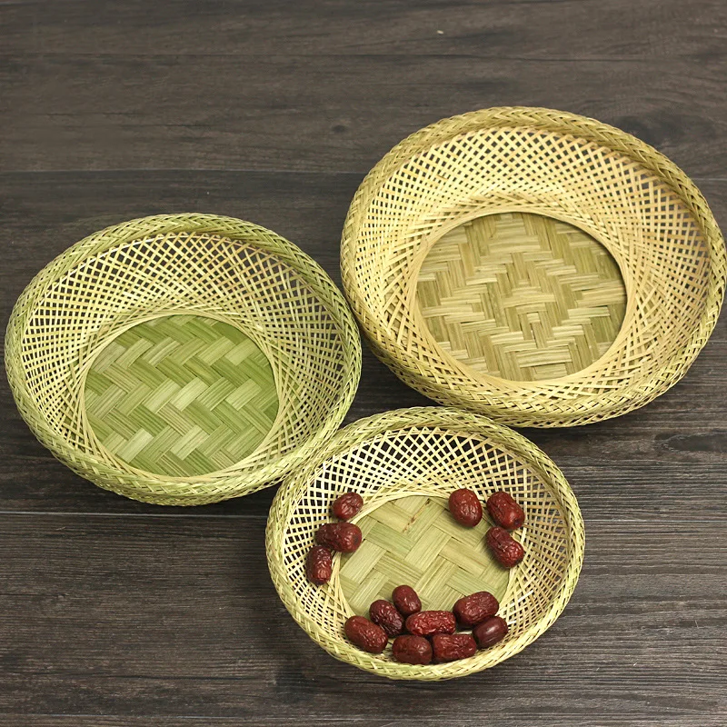 

Green Bamboo Woven Nest Fruit Basket, Handmade Snack Tray for Tabletop, Rustic Home Decor Storage