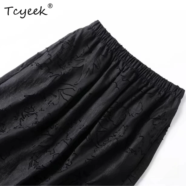 Tcyeek 100% Real Silk Women Skirt 2026 Spring Summer Elastic Waist Elegant Straight Skirt Ladies Clothing Faldones Para Mujer