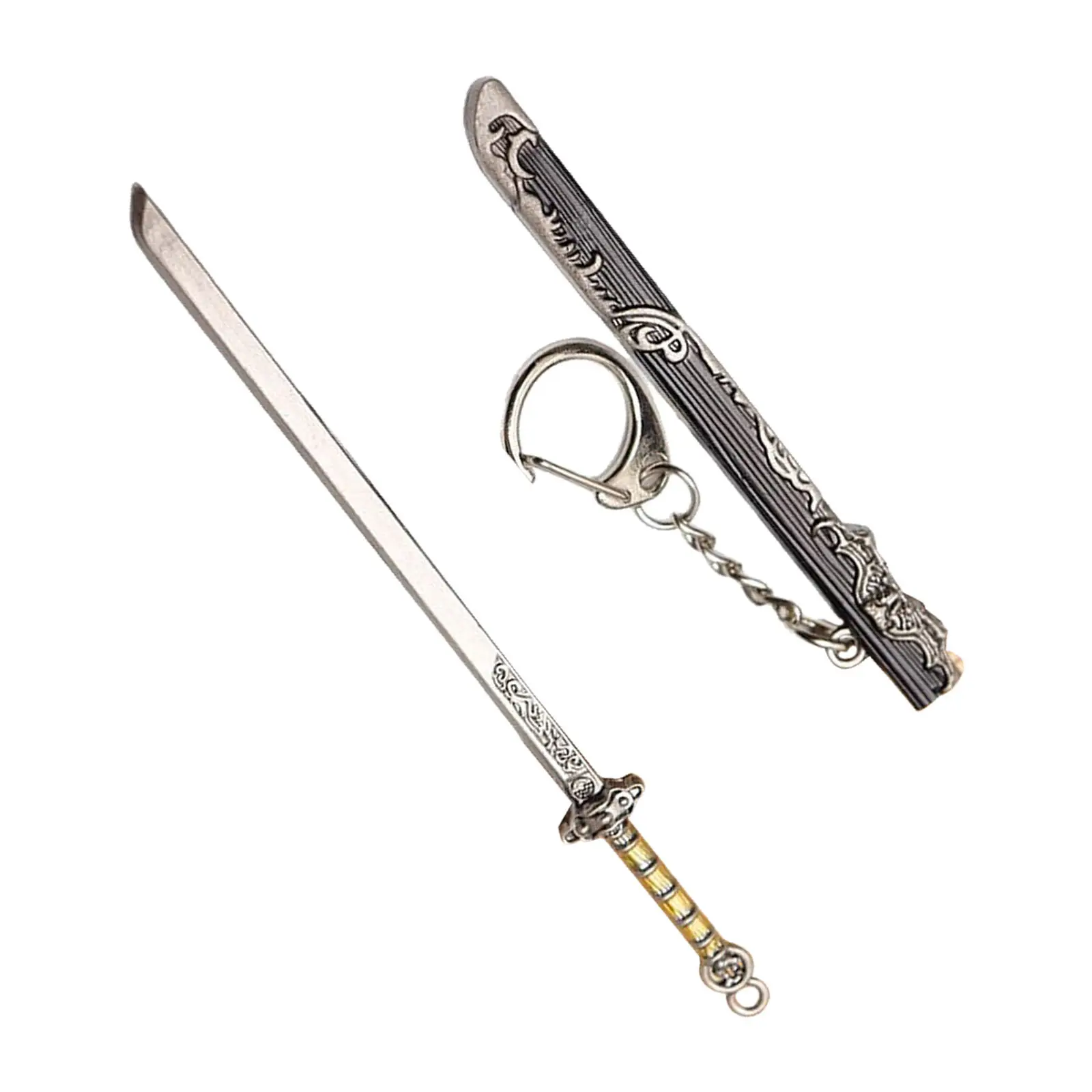 5Pcs Metal Sword Bookmark Keychains Zinc Alloy Miniature Katana Pocket Sized Sword Charms Pendants Book Accessory