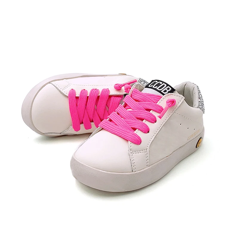 Zapatillas de deporte personalizadas para niña, zapatos deportivos informales de cuero de moda con estrella brillante para niños, zapatos blancos de diseñador para niños pequeños