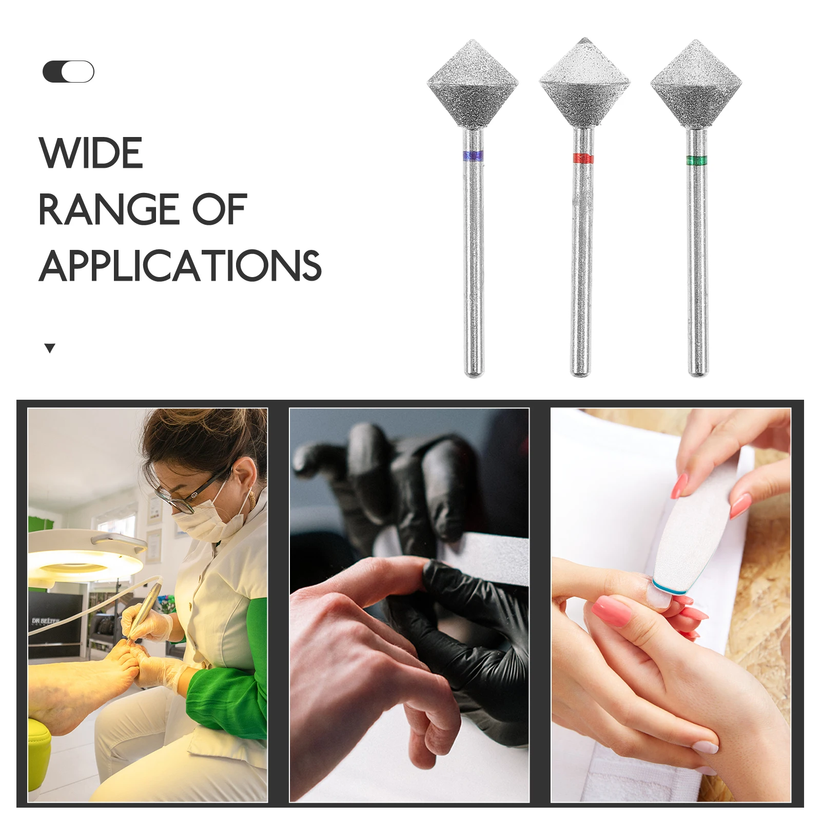 3 szt. Frezów diamentowych do paznokci, wiertła do akrylu, usuwania martwego naskórka, zestaw narzędzi do złuszczania stóp, uniwersalny, praktyczny.