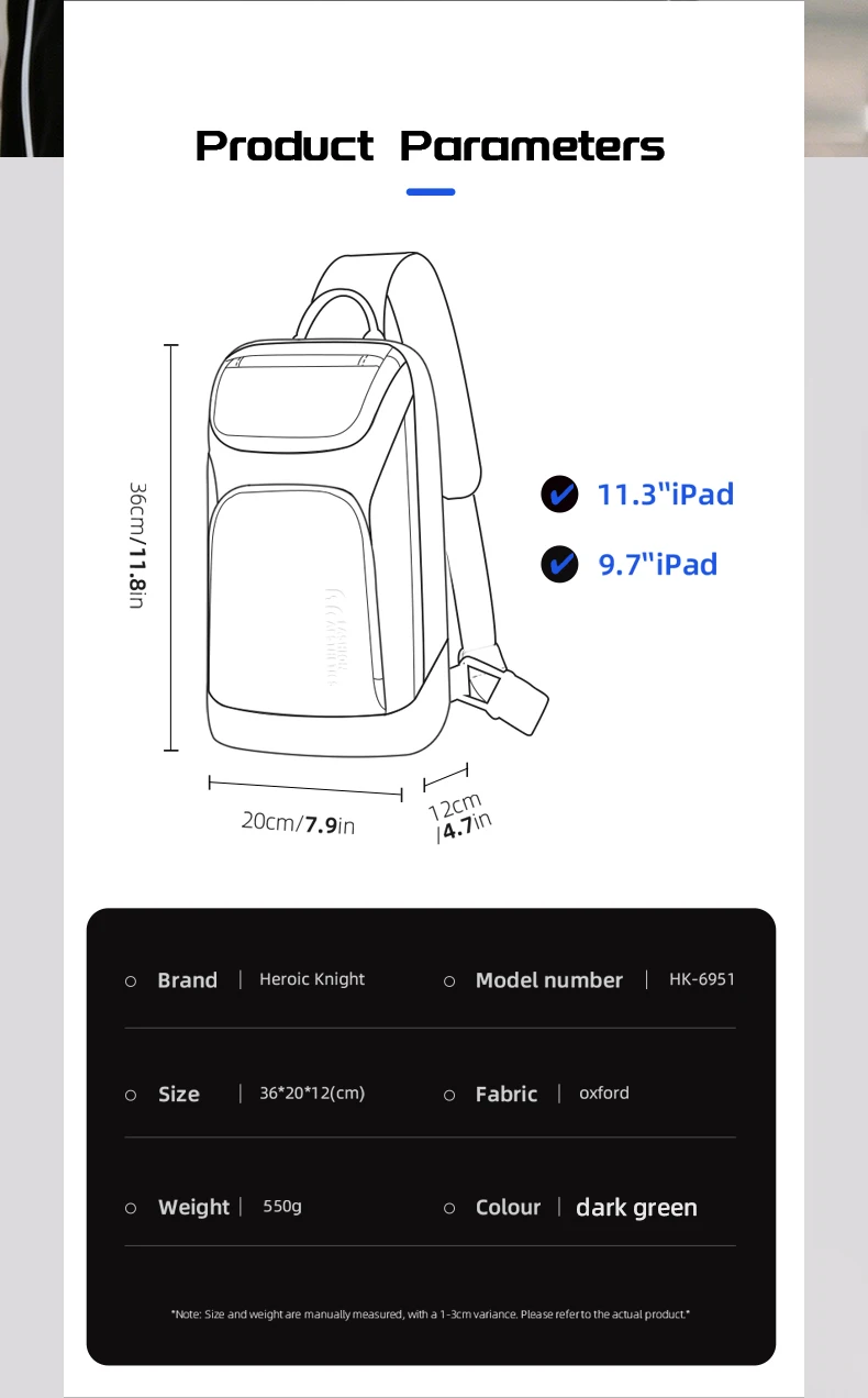 Heroic Knight Multifunktionale Herren-Handtasche mit großem Fassungsvermögen, wasserdichte Oxford-Brusttasche, lässige Umhängetasche für Herren für Outdoor-Sportarten – Detail 5
