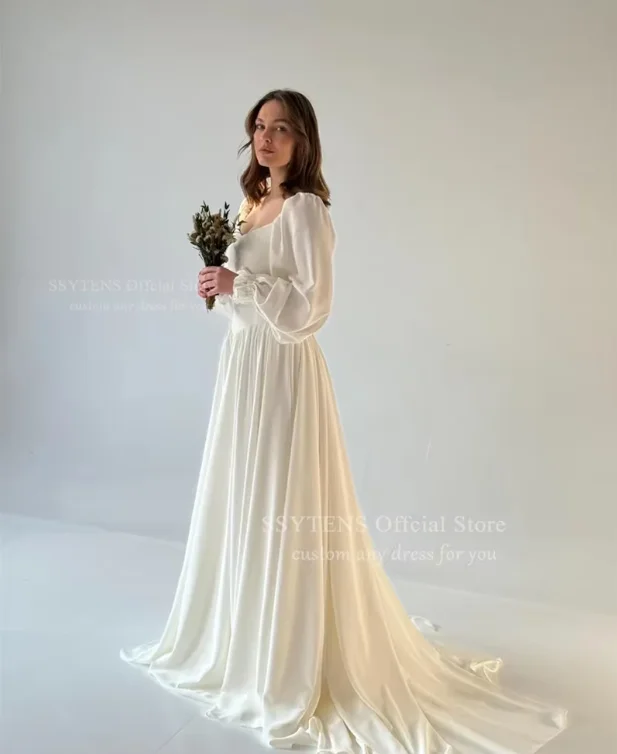 SSYTENS Customized Simple Beach Wedding Dresses Strapless Long Sleeves Bridal Gowns Formal Ceremony Prom Party Wear for Brides