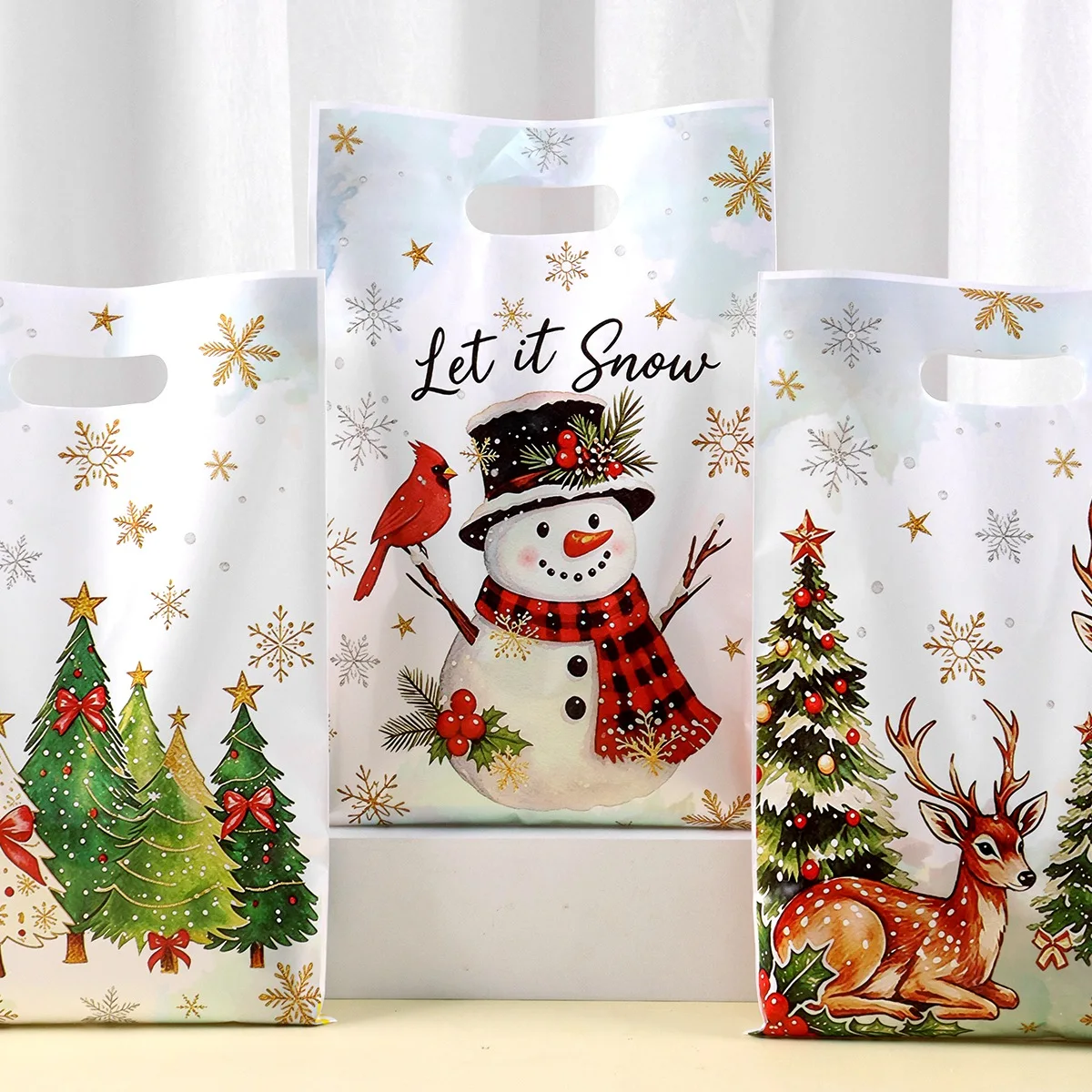 10/20/50 Stück Weihnachtsgeschenktüten mit süßem Schneemann- und Weihnachtsbaum-Druck, Geschenktüten mit Griff, Geschenkverpackungstüten, Weihnachtsdekoration 2026 – Detail 4