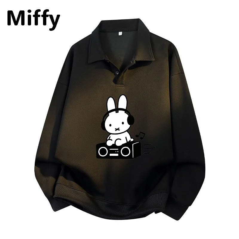 

Новая толстовка с капюшоном Miffy Kawaii Cartoon Listening To Music Miffy Rabbit с откидным воротником и длинными рукавами, простой и свободный повседневный топ