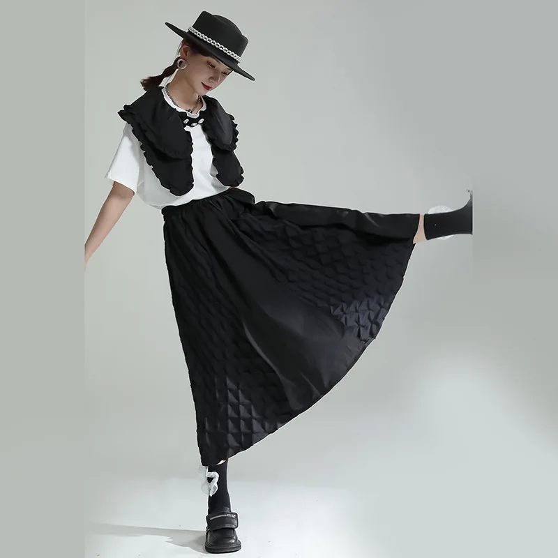 2024 Dark system fish scale splicing half skirt design sense a line elastic waist umbrella skirt