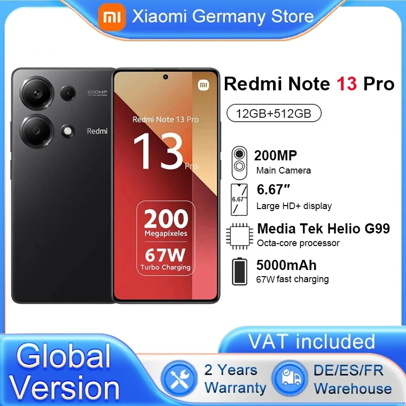 Global Version Xiaomi Redmi Note 13 Pro 4G MediaTek Helio G99 200MP Camera 6.67'' AMOLED 120Hz Display NFC 5000mAh 67W Charging