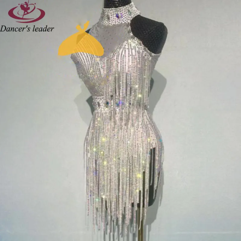 Robe de danse latine haut de gamme, col suspendu personnalisé, pleine de perceuse Catkins Cha Tango, vêtements professionnels de scène pour femmes adultes