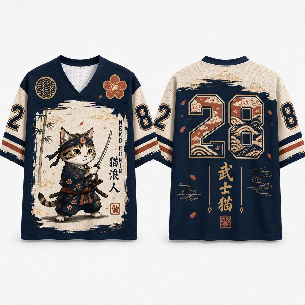 Summer Fashion and Trendy Retro Japanese Style Wandering Warrior Cat 3D Printed Outdoor Leisure Fitness Style V-neck T-shirt