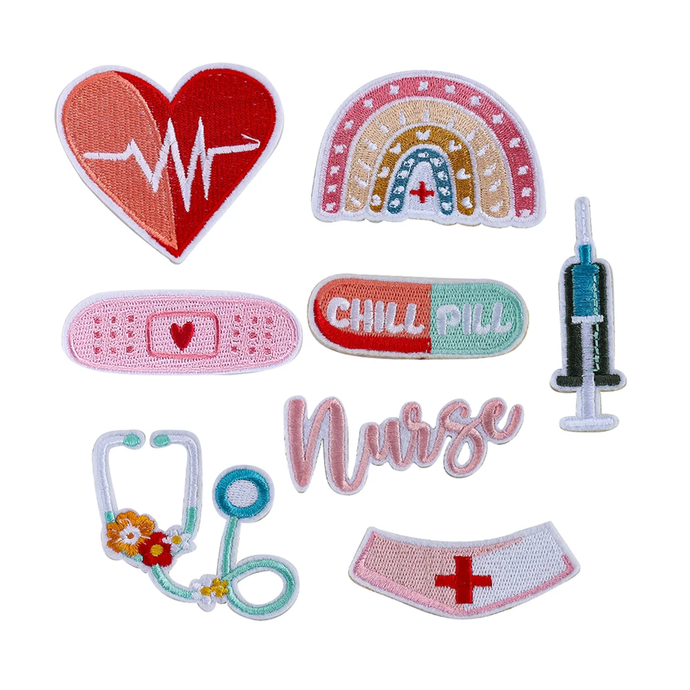 

8PCS/SET Love Medical Device Patch Embroidery Supplies Thermoadhesive Patches Appliques for Clothing DIY Sewing Accessories