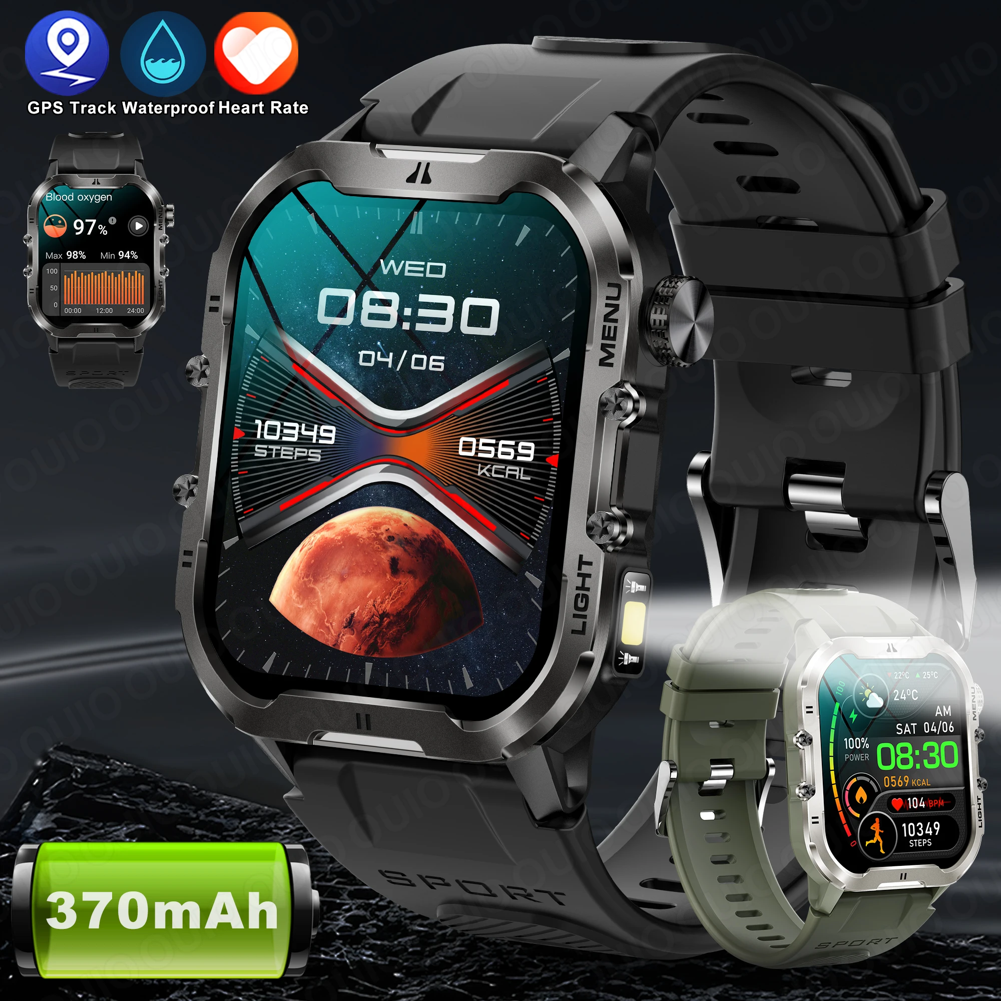 

2024 For Huawei 1.96 Inch Men Outdoor Sports Smart Watch 3ATM Waterproof Compass LED Glare Flashlight Bluetooth Call Smart Watch