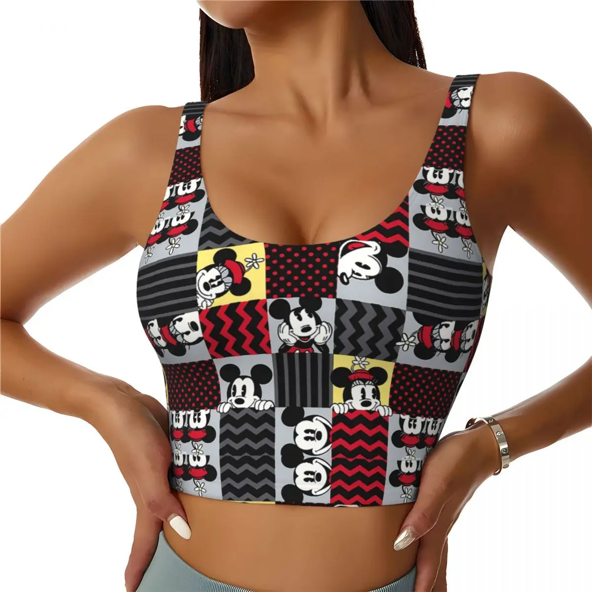 

Custom Mickey Mouse Cartoon Collage Workout Crop Tank Tops Women's Running Sports Bras