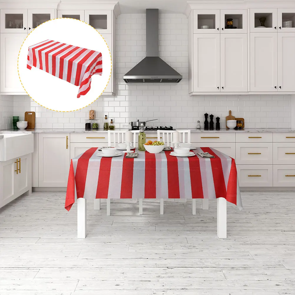 

1pcs Red White Striped Tablecloth Plastic Decorative Cover for Birthday Party Circus Theme Oil Proof Stripe Table Cover