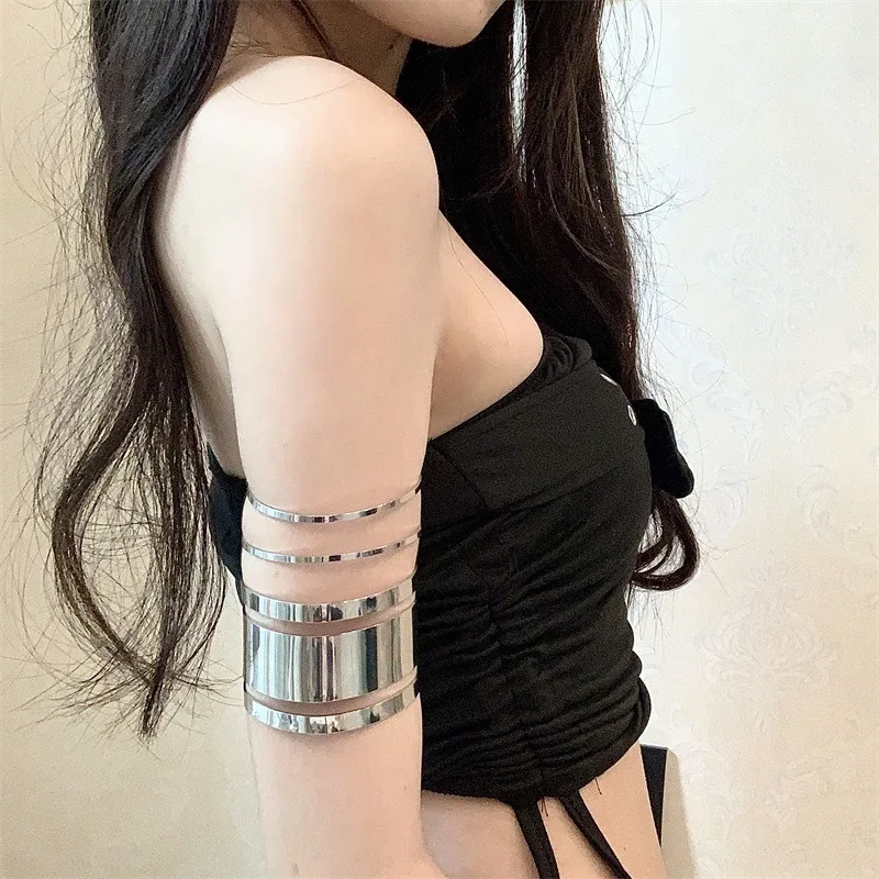 Exaggerated Punk Gypsy Wide Open Cuff Bangles for Women Charm Heavy Metal Arm Bracelet Pulseras Grunge Jewelry Steampunk Men New