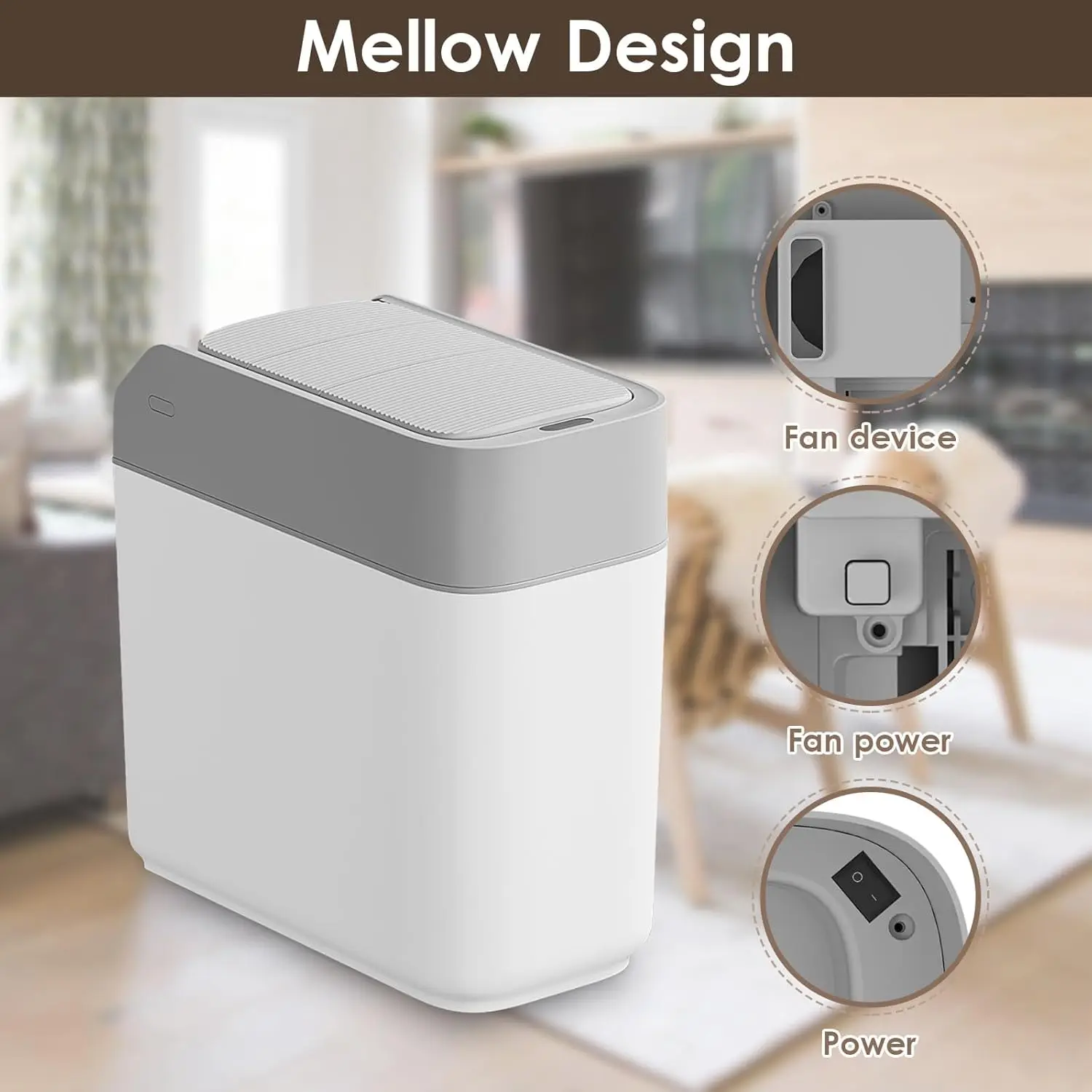 

Smart Sensor Trash Can with Slide Lid - 3.2 Gallon Automatic Bathroom Kitchen Waste Bin Touchless Motion Smart Trash Bin for
