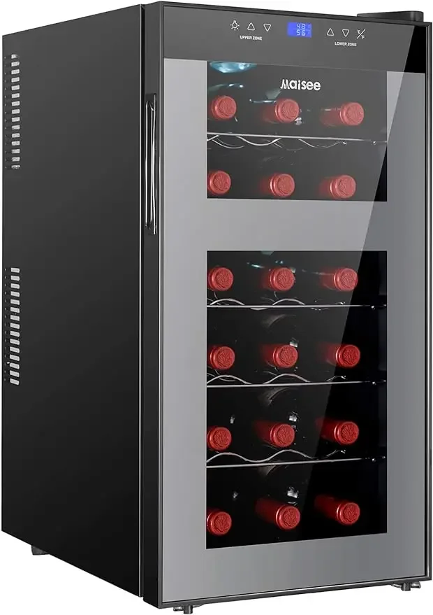 for 18 Bottles Wine Cooler Refrigerator Chiller Upper Zone 46f-54f Lower Zone 54f-65f for Red White Win