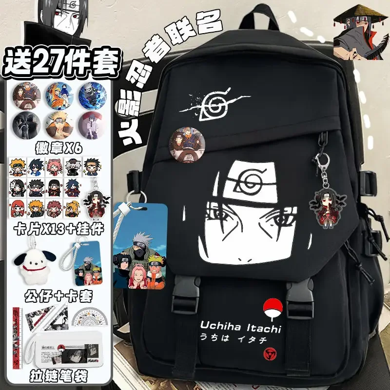 

Anime Naruto Backpack Sasuke Black White computer bag Kawaii large capacity Children Student School Bag Travel Bags Canvas bags