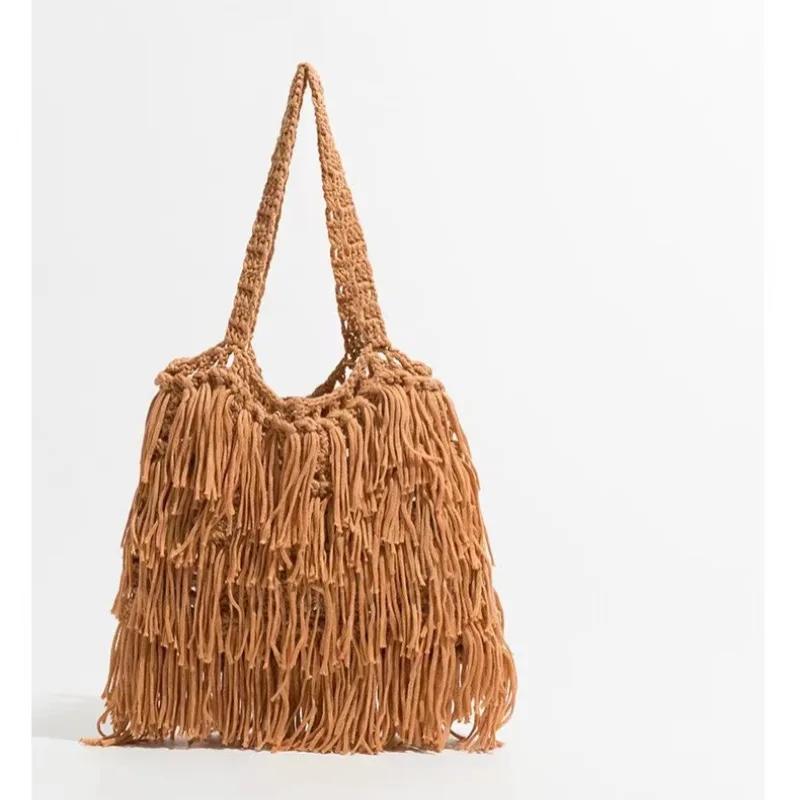 New Fringed Shoulder Bag Women\'s Tote Purse Female Knitted National Style Bag