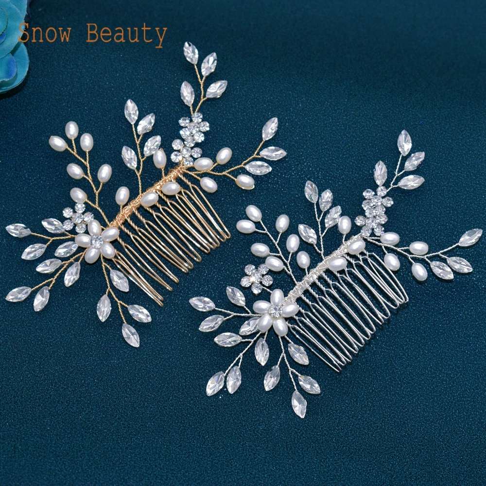 Peines de perlas para el pelo de boda para mujer, tocado de flores nupcial de cristal, adornos para la cabeza hechos a mano, pinzas para el pelo, regalo de joyería, A467