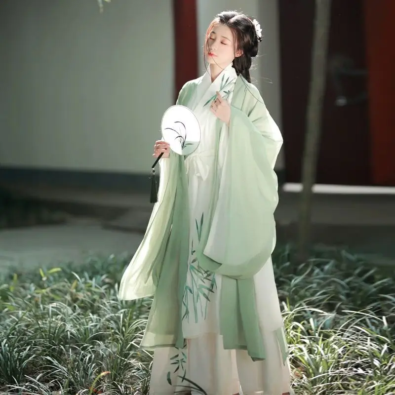 Chinese Hanfu Dress Women Traditional Vintage Hanfu Female Carnival Fairy Cosplay Costume Green&White Hanfu Dress Plus Size XL