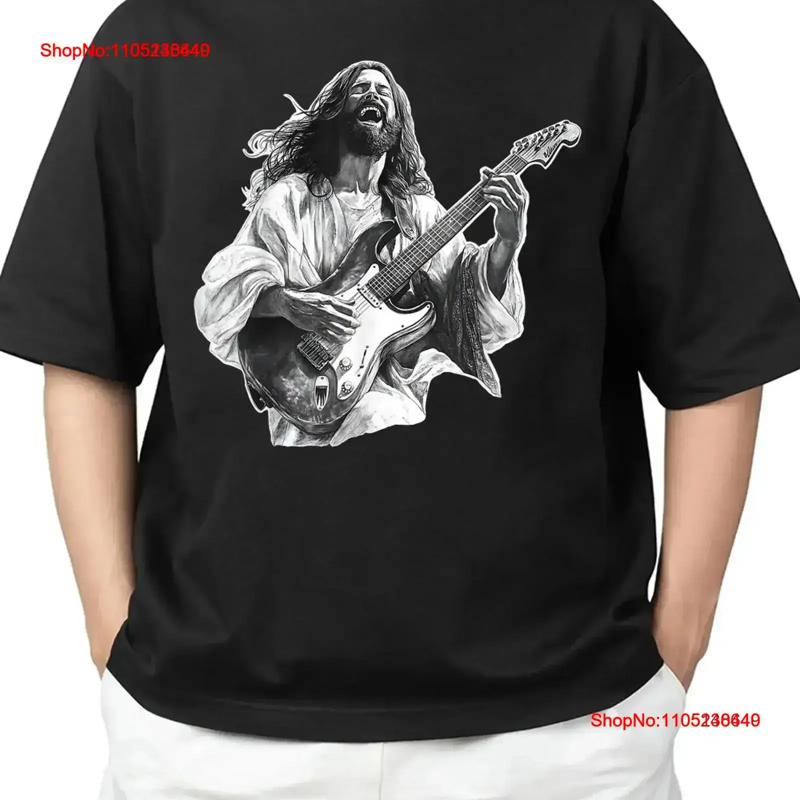 Jesus the Solid Rock Playing Electric Guitar and Laughing Adult S 4XL T Shirt vintage Washed fashion Casual Breathable vintage