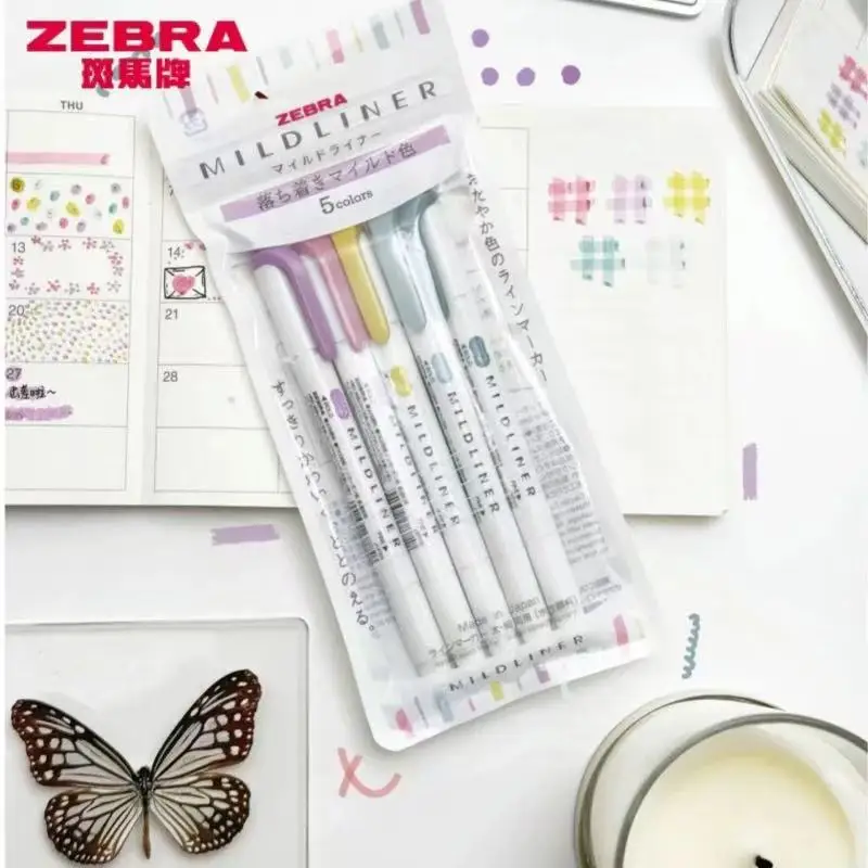 جديد زيبرا Mildliner هيغليغتر الباستيل مجموعة كاملة 5 ألوان مجموعة قلم تحديد مزدوج نهاية الفن القرطاسية العرض لرسم اللوحة