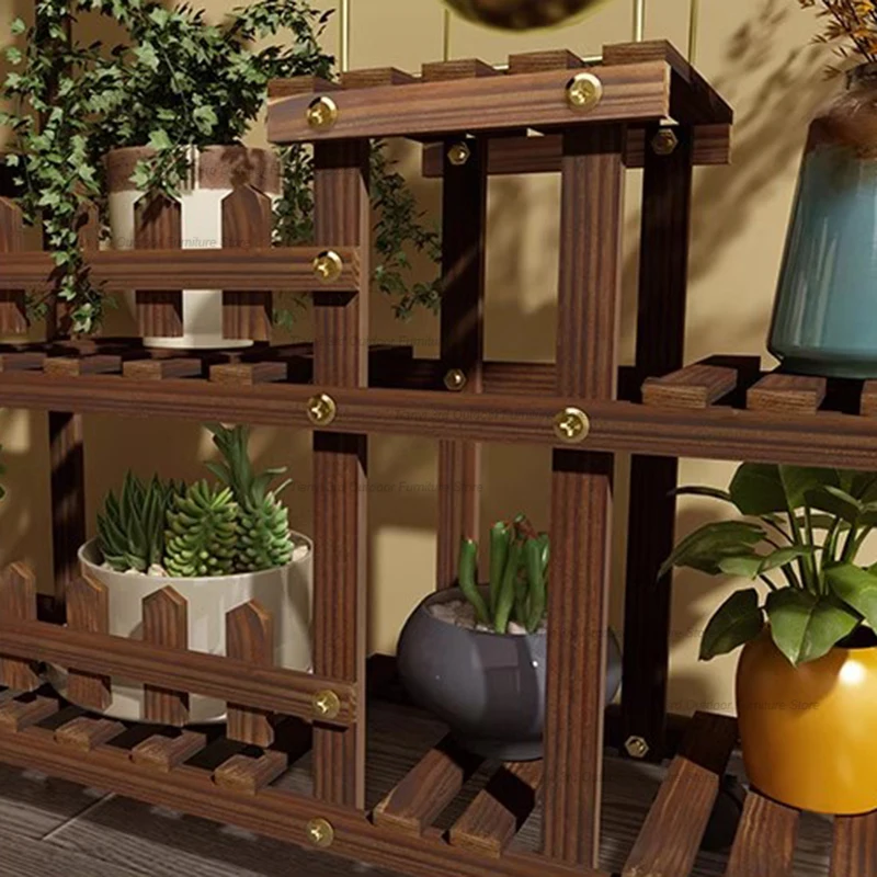 Estantes de plantas de madera para balcón, estante de flores multicapa para interiores, estantes de plantas para sala de estar, estructura de