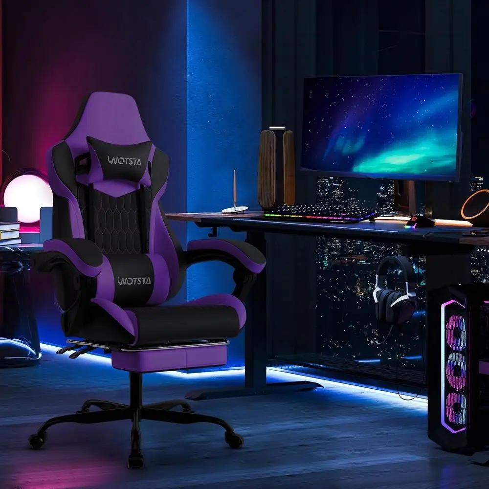 Gaming Chair with ootrest, High Back Gaming Chairs PVC Leather Ergonomic Gamer Chair with Adjustable rest Lumbar Support Racing