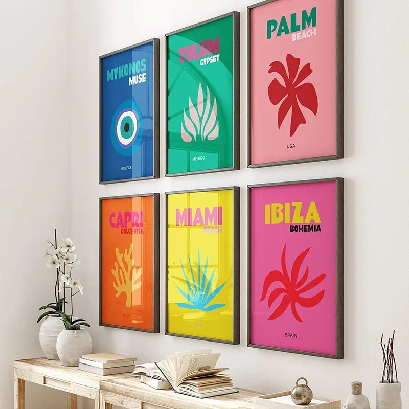 مجردة Preppy السفر ميامي إيبيزا كابري بوندي الشاطئ المشارك والمطبوعات حائط لوح رسم الفن صور ديكور للحانات المنزلية
