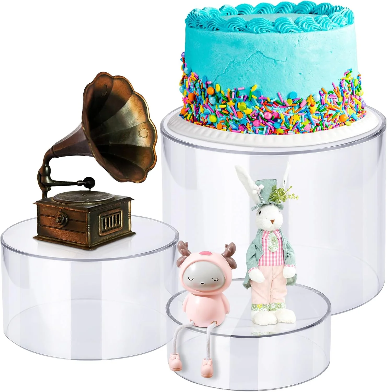 

Acrylic Risers for Display Round Cake Dessert Stand, Food Risers Cylinder Nesting with Hollow Bottom for Wedding Parties Brunch