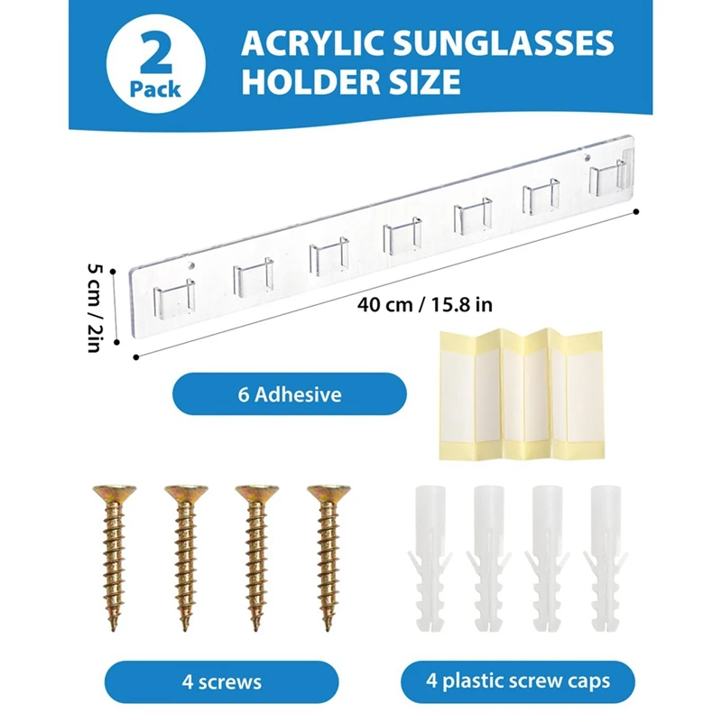 アクリル壁掛け眼鏡ディスプレイホルダー、サングラスオーガナイザー、眼鏡ハンガーラック、耐久性b、2個