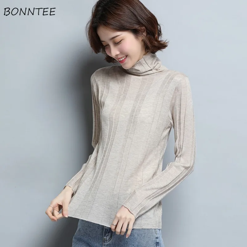 

Chic Turtleneck Knitted Pullovers Women Fashion Solid Simple Leisure Young Popular Soft Sweaters Ladies All-match Basic Tops Ins