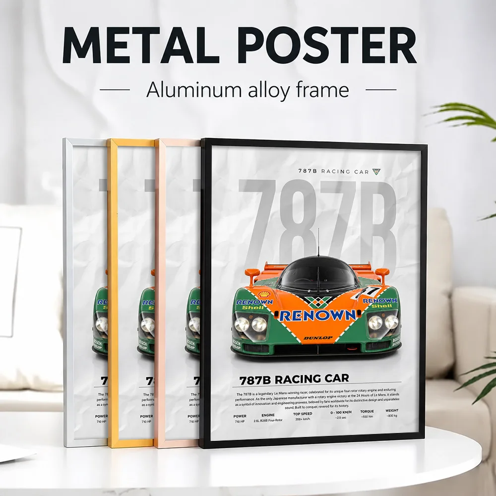 A Front Sleek Japan 787B Racing Car Metal Poster With Aluminum Alloy Frame Customized Photo Bold Speed Style Wall Art For Study